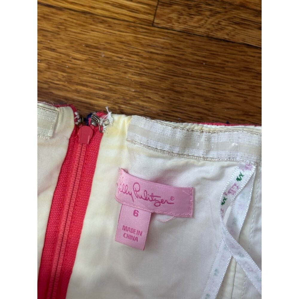 Lily Pulitzer Womens Strapless Shift Dress Size 6 Pink w/ Blue Embroidery Cotton - Picture 4 of 6
